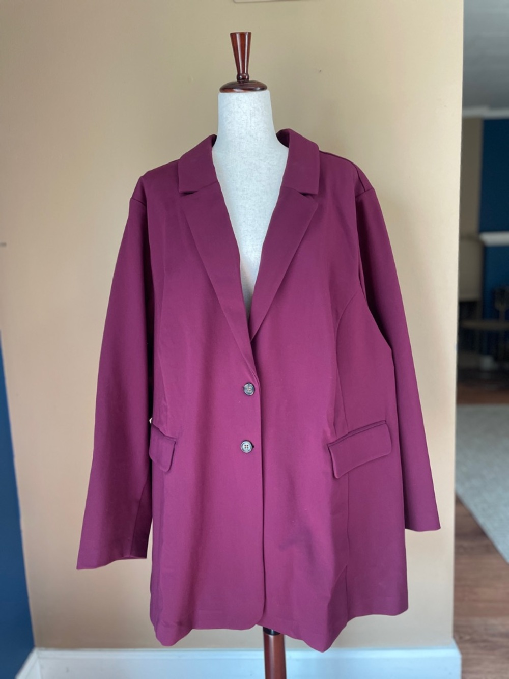 Eloquii Womens Blazer Size 32 Burgundy Two Buttons Relaxed NWT NEW Career Office